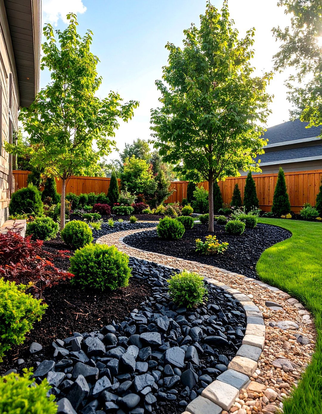 Black Rock Mulch Alternative - 25 Black River Rock Landscaping Ideas