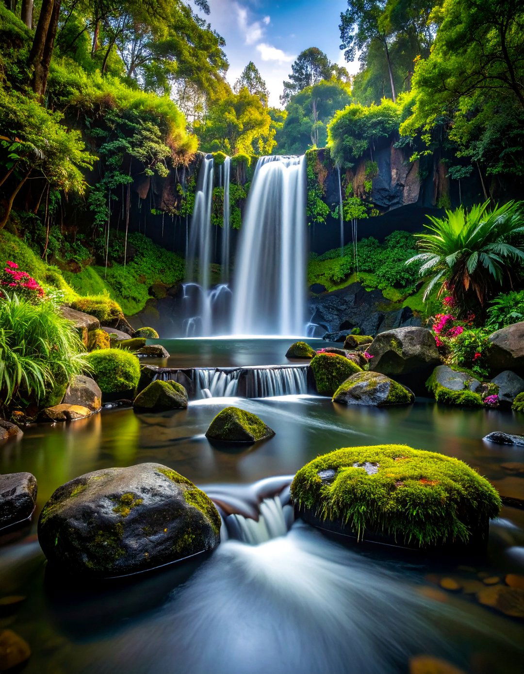 Black Rock Waterfall Feature - 25 Black River Rock Landscaping Ideas