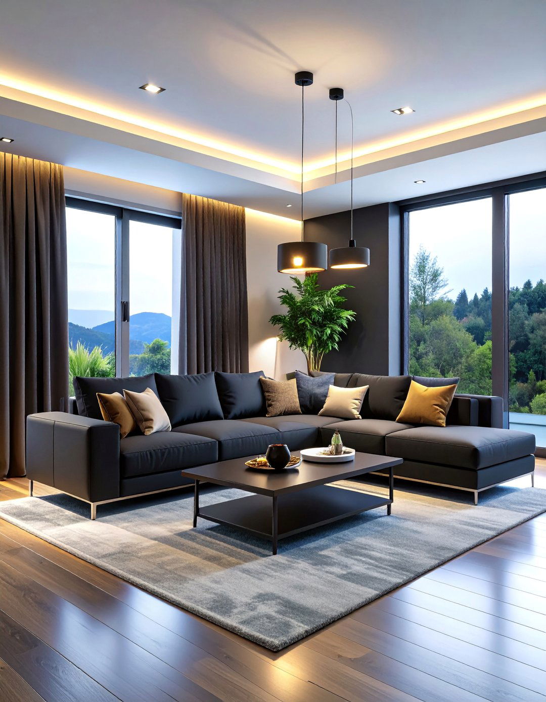 Black Sectional with Smart Home Technology Integration - 25 Black Couch Living Room Ideas
