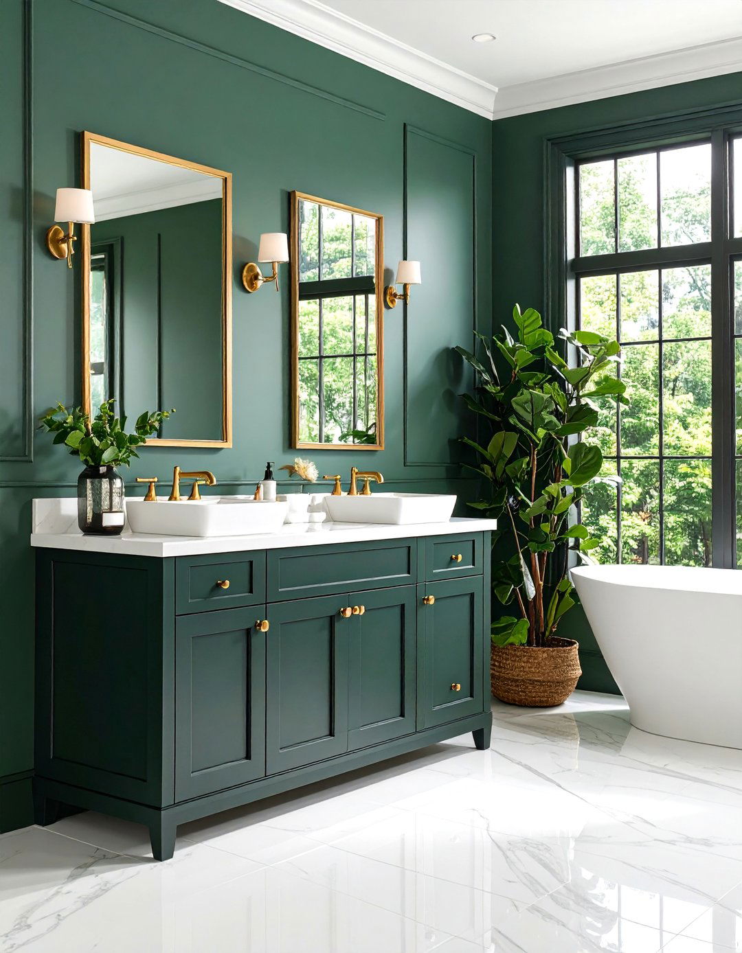 Black Shaker Cabinets with Brushed Gold Hardware - 25 bathroom with black cabinets ideas