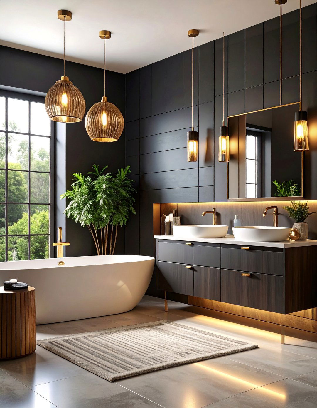 Black Shiplap Accent Wall with Gold Hardware - 25 shiplap bathroom ideas