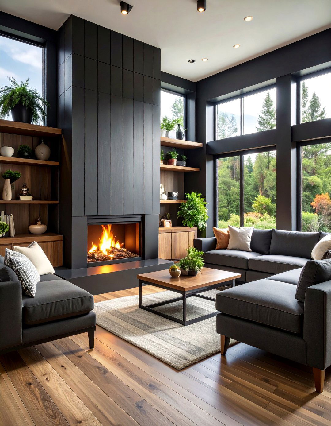 Black Shiplap Fireplace with Floating Corner Design - 25 Black Shiplap Fireplace Ideas