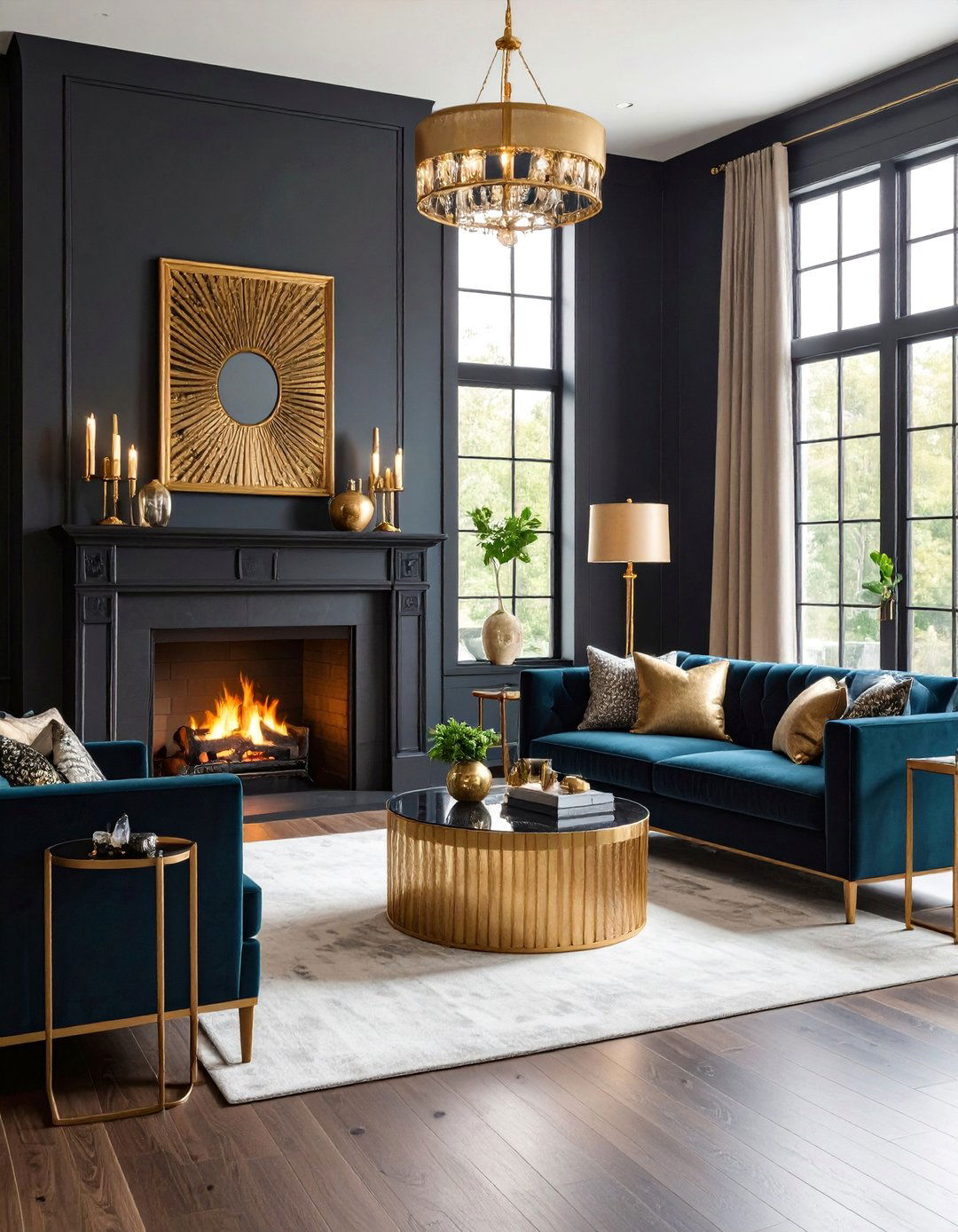 Black Shiplap Fireplace with Gold Accent Details - 25 Black Shiplap Fireplace Ideas