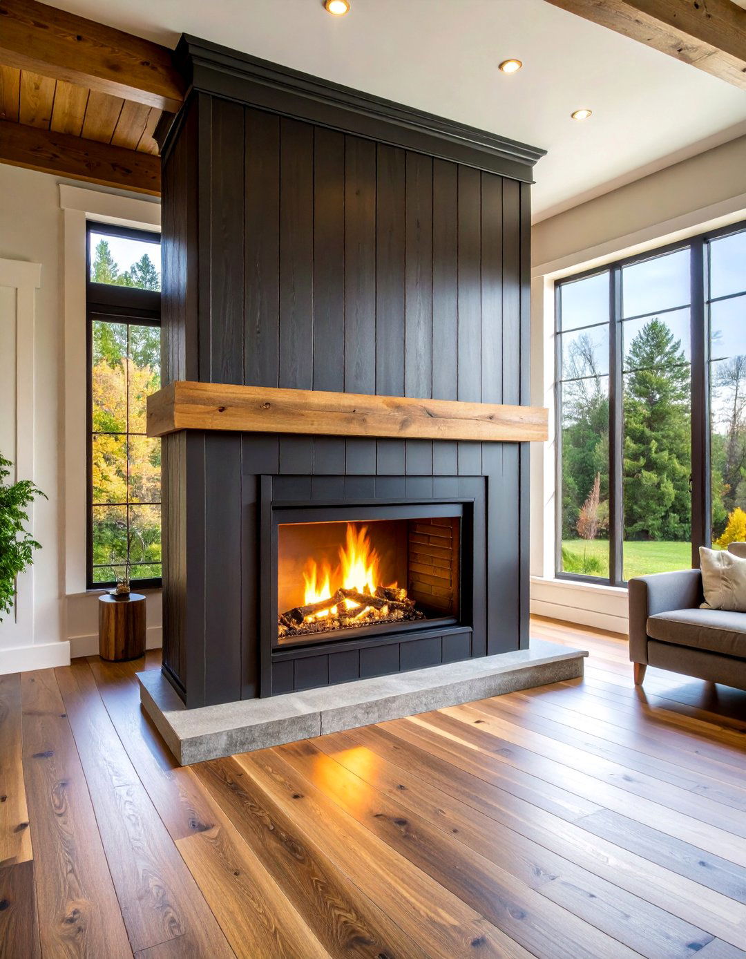 Black Shiplap Fireplace with Vertical Plank Design - 25 Black Shiplap Fireplace Ideas