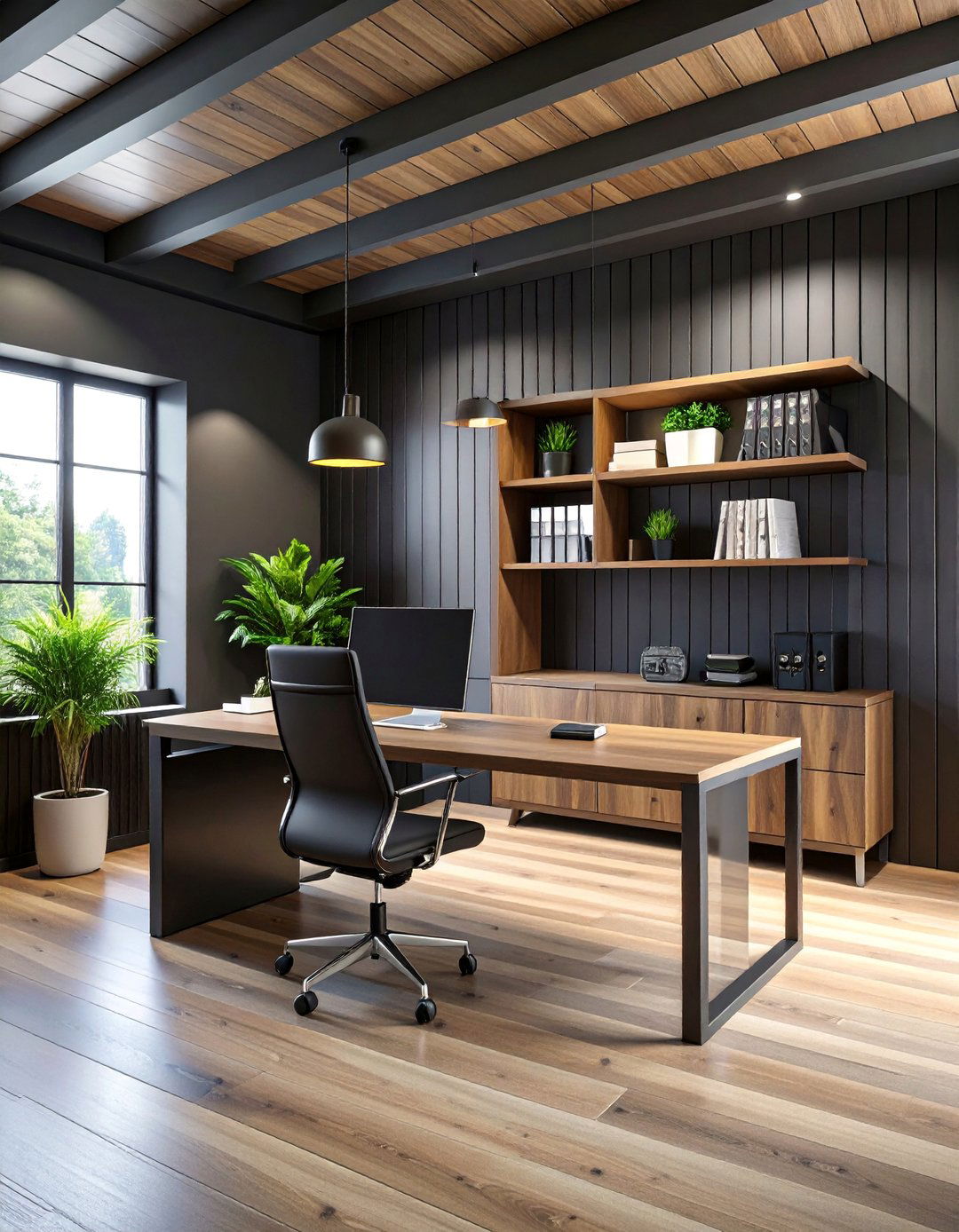 Black Shiplap Home Office Study Wall - 25 Black Shiplap Wall Ideas