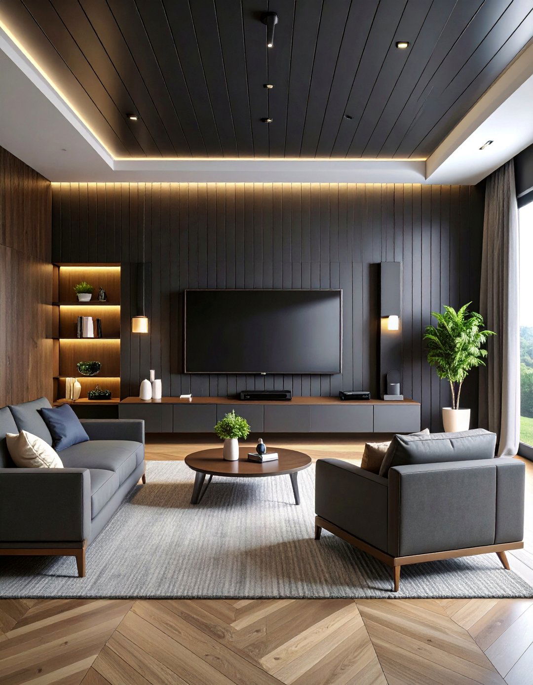 Black Shiplap Media Wall - 25 Black Shiplap Wall Ideas