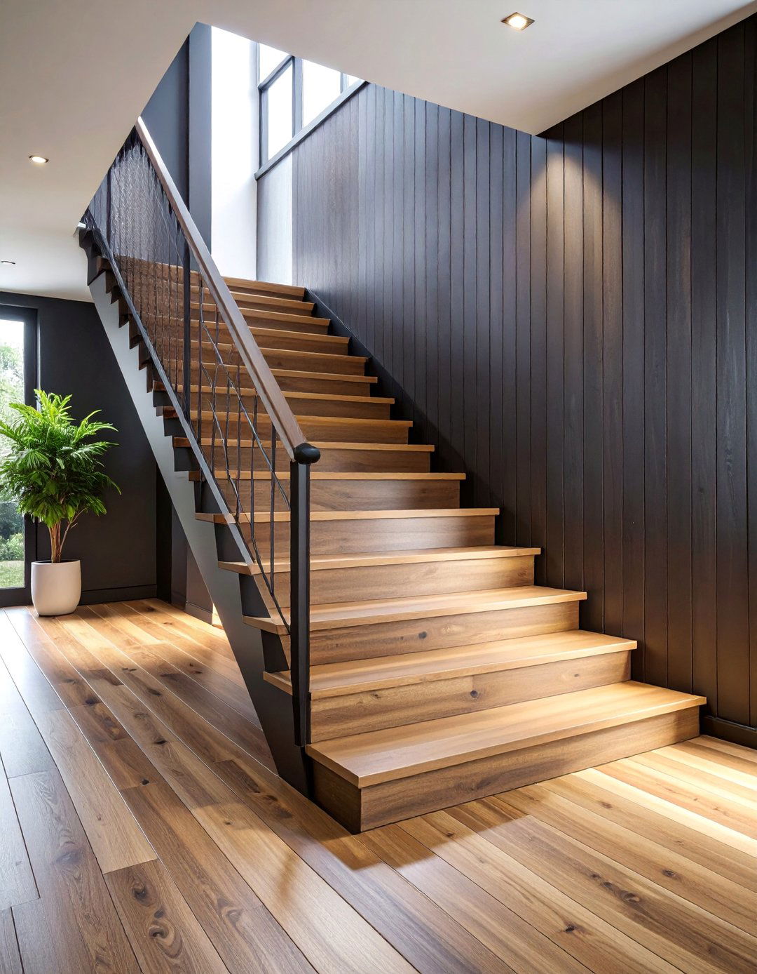 Black Shiplap Staircase Wall - 25 Black Shiplap Wall Ideas