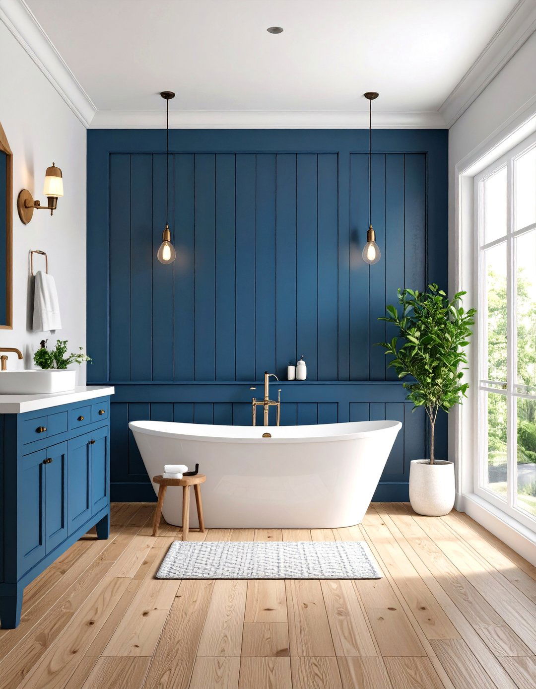 Black Shiplap with Blue Vanity - 25 black and blue bathroom ideas