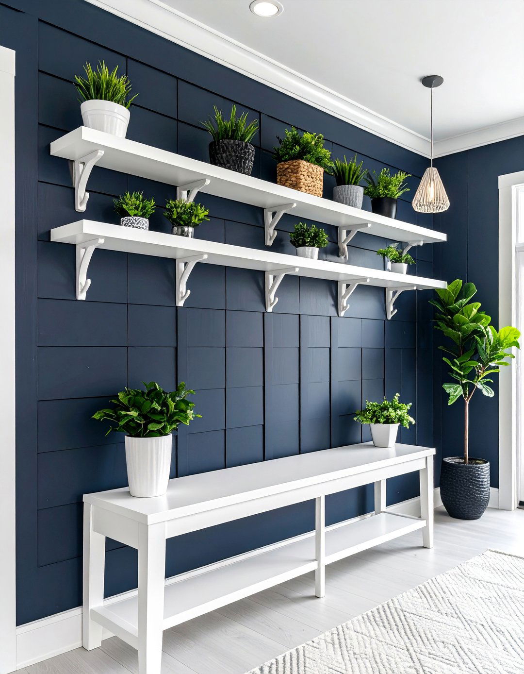 Black Shiplap with Contemporary White Contrast - 25 Shiplap Wall Entryway Ideas