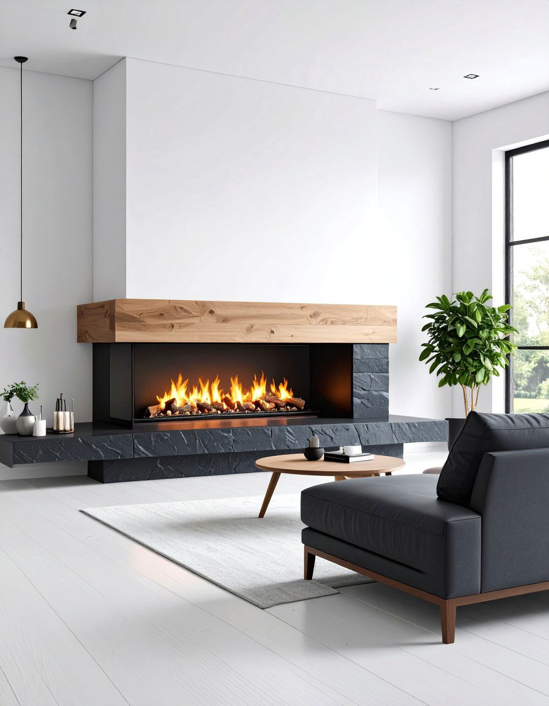 Black Slate Contemporary Linear Fireplace - 25 Stone Fireplace Ideas