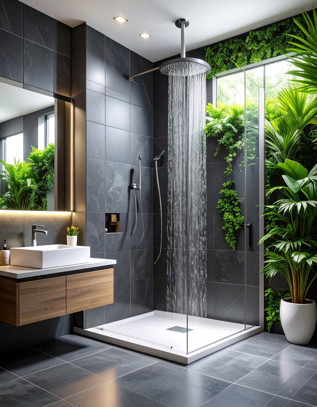 Black Slate Tile Shower with Contemporary Minimalist Design - 25 Stone Shower Design Ideas