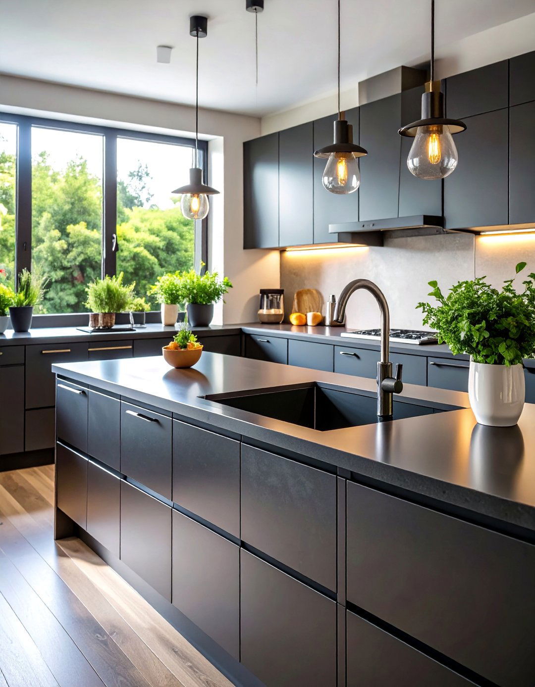 Black Stainless Steel Integrated Surfaces - 25 Black Kitchen Countertops