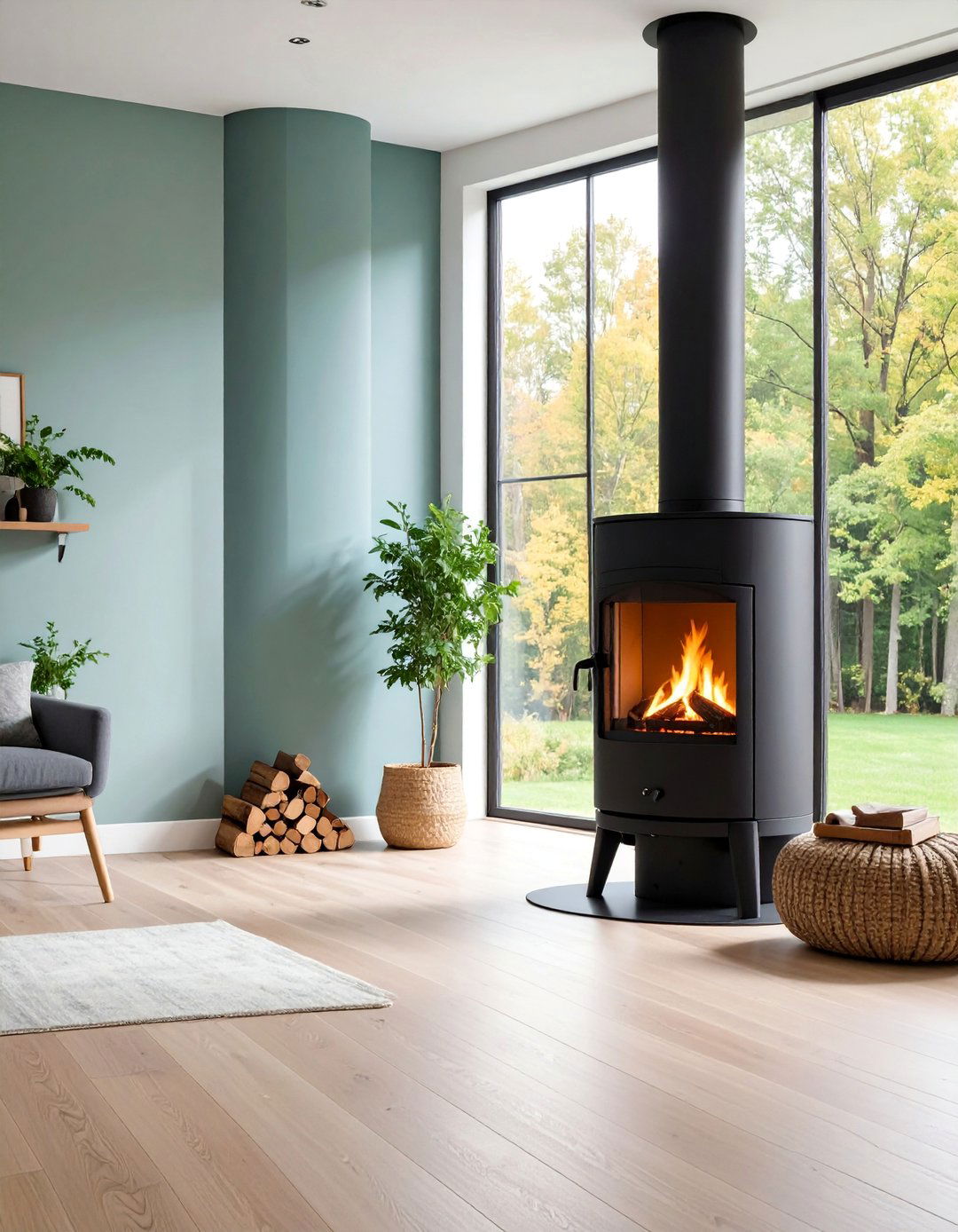 Black Steel Cylindrical Wood Stove - 25 Scandinavian Fireplace Ideas