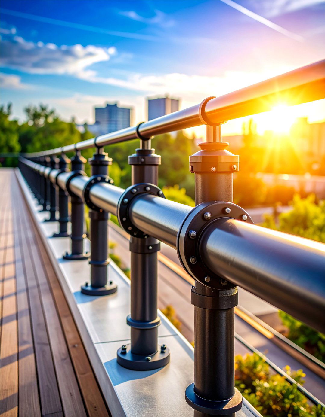 Black Steel Deck Railing with Industrial Pipe Design - 25 black deck railing ideas