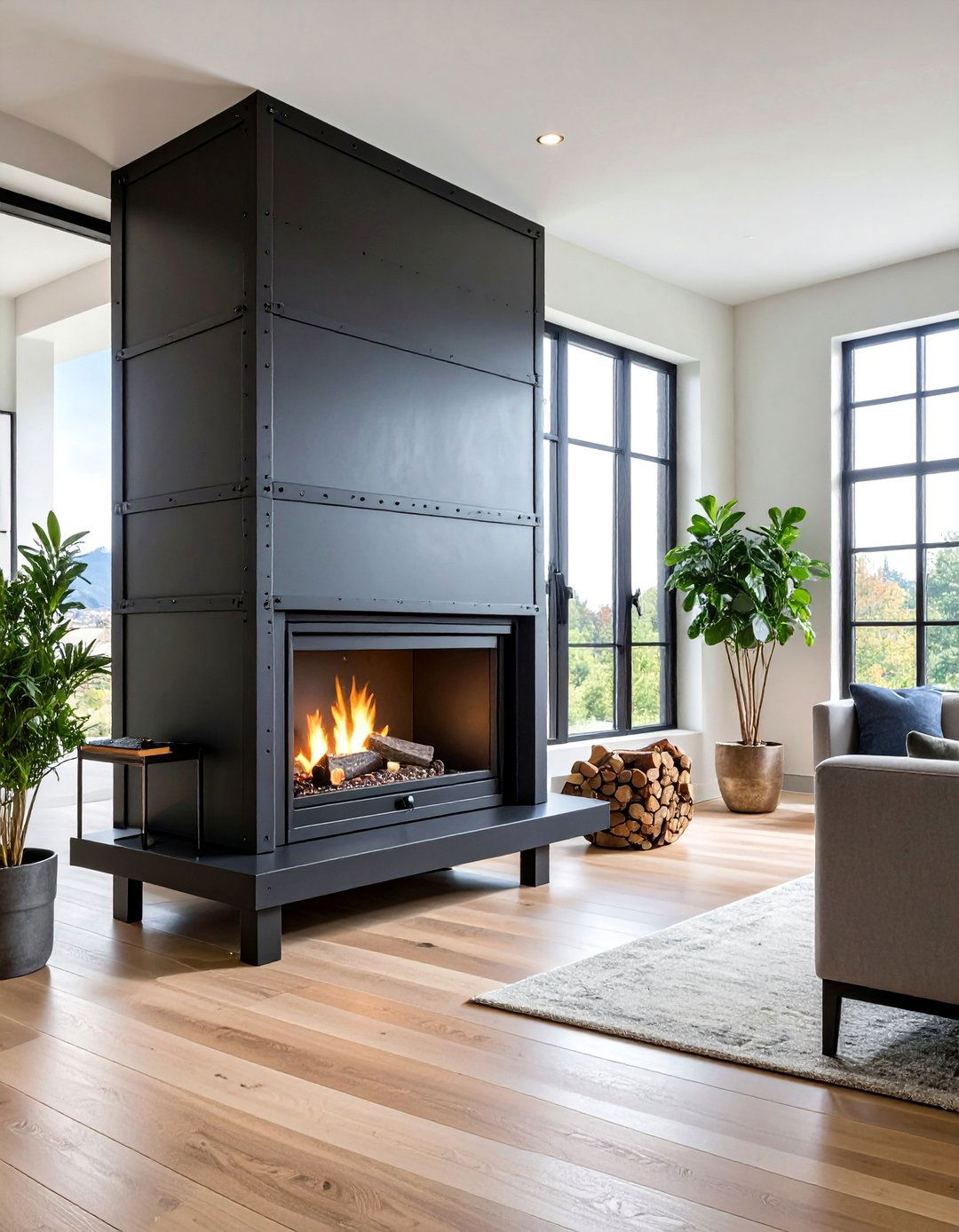 Black Steel Industrial Fireplace Design - 25 Black Fireplace Ideas