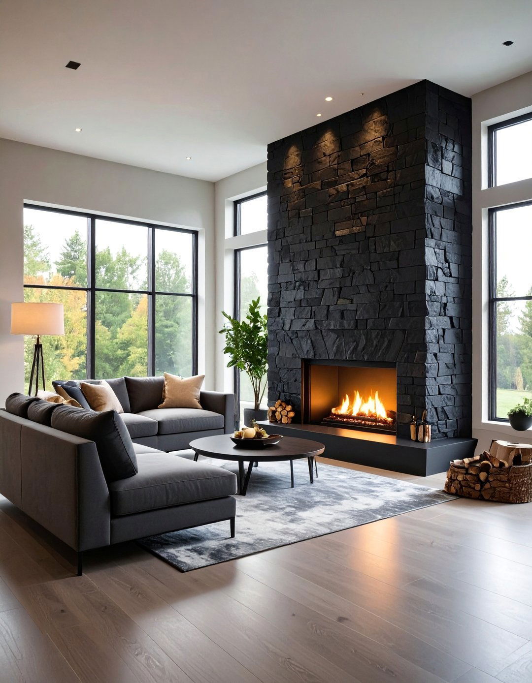 Black Stone Corner Fireplace Design - 25 Black Stone Fireplace Ideas