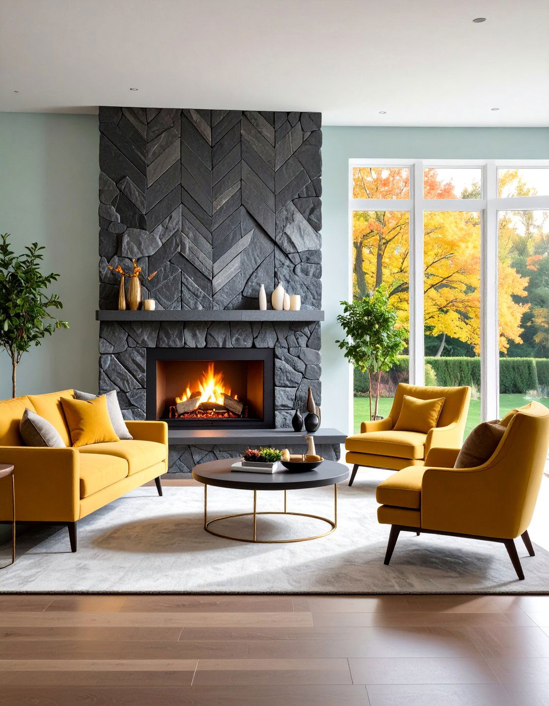 Black Stone Fireplace with Geometric Patterns - 25 Black Stone Fireplace Ideas