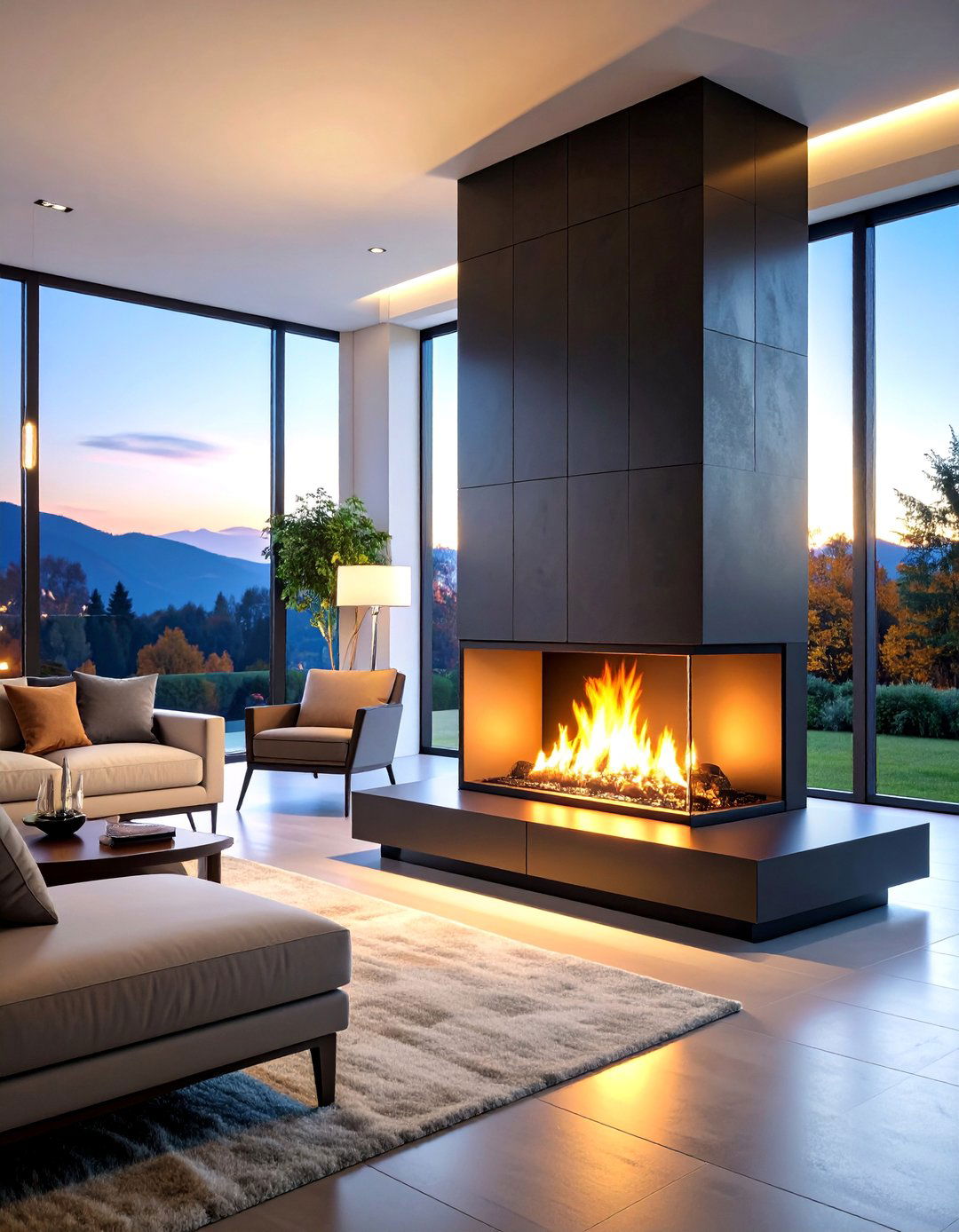 Black Stone Fireplace with Glass Panel Integration - 25 Black Stone Fireplace Ideas