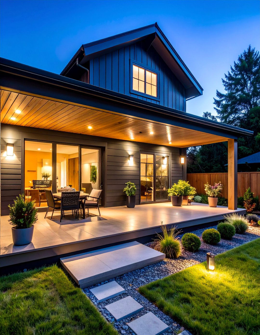 Black Technology Integration Porch with Smart Features - 25 Black Porch Ideas