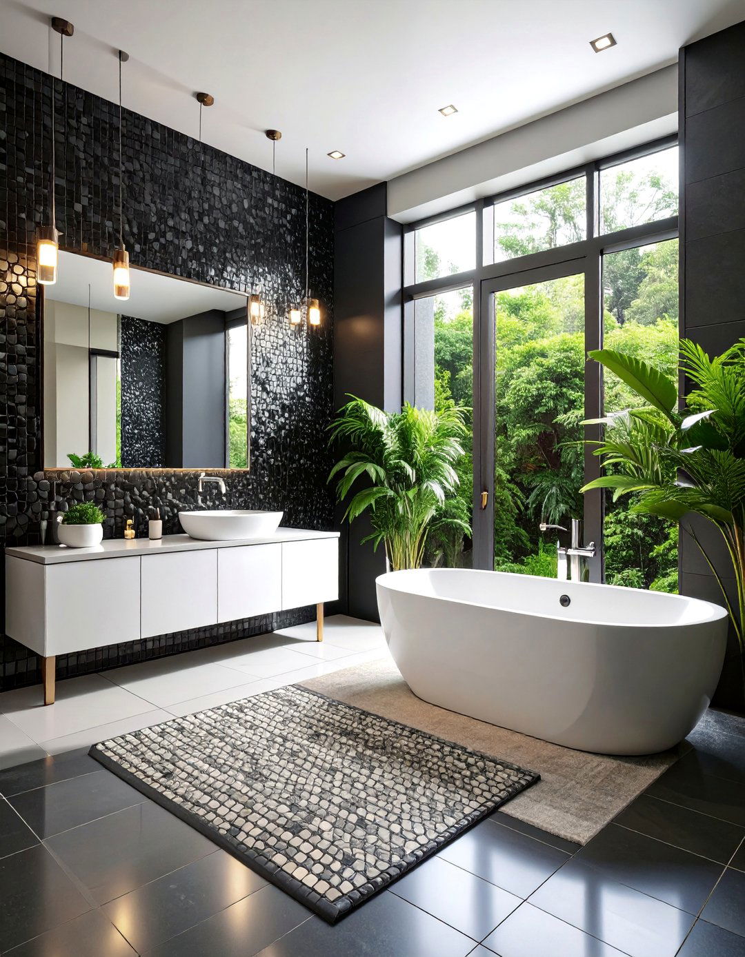 Black Tile Mosaic Feature Design - 25 black powder room ideas