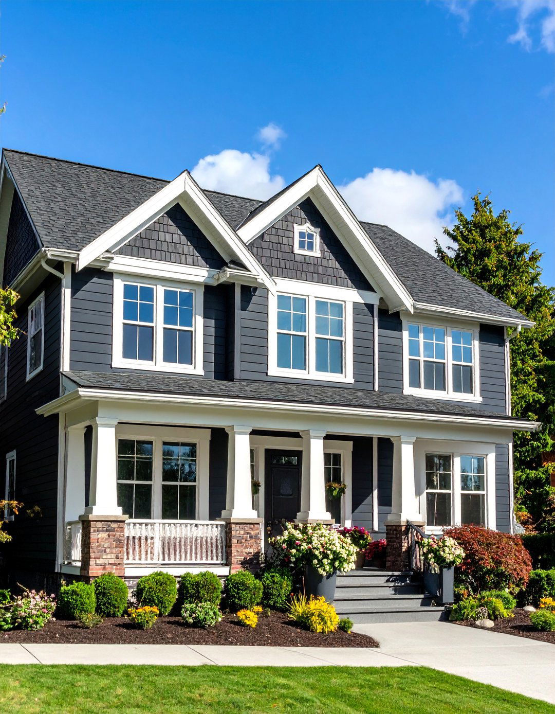 Black Traditional with Brick Combination - 25 Black House Exteriors & Paint Colors