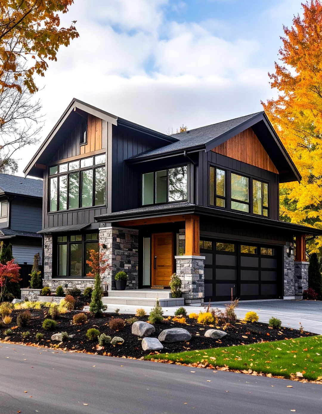 Black Transitional with Mixed Materials - 25 Black House Exteriors & Paint Colors