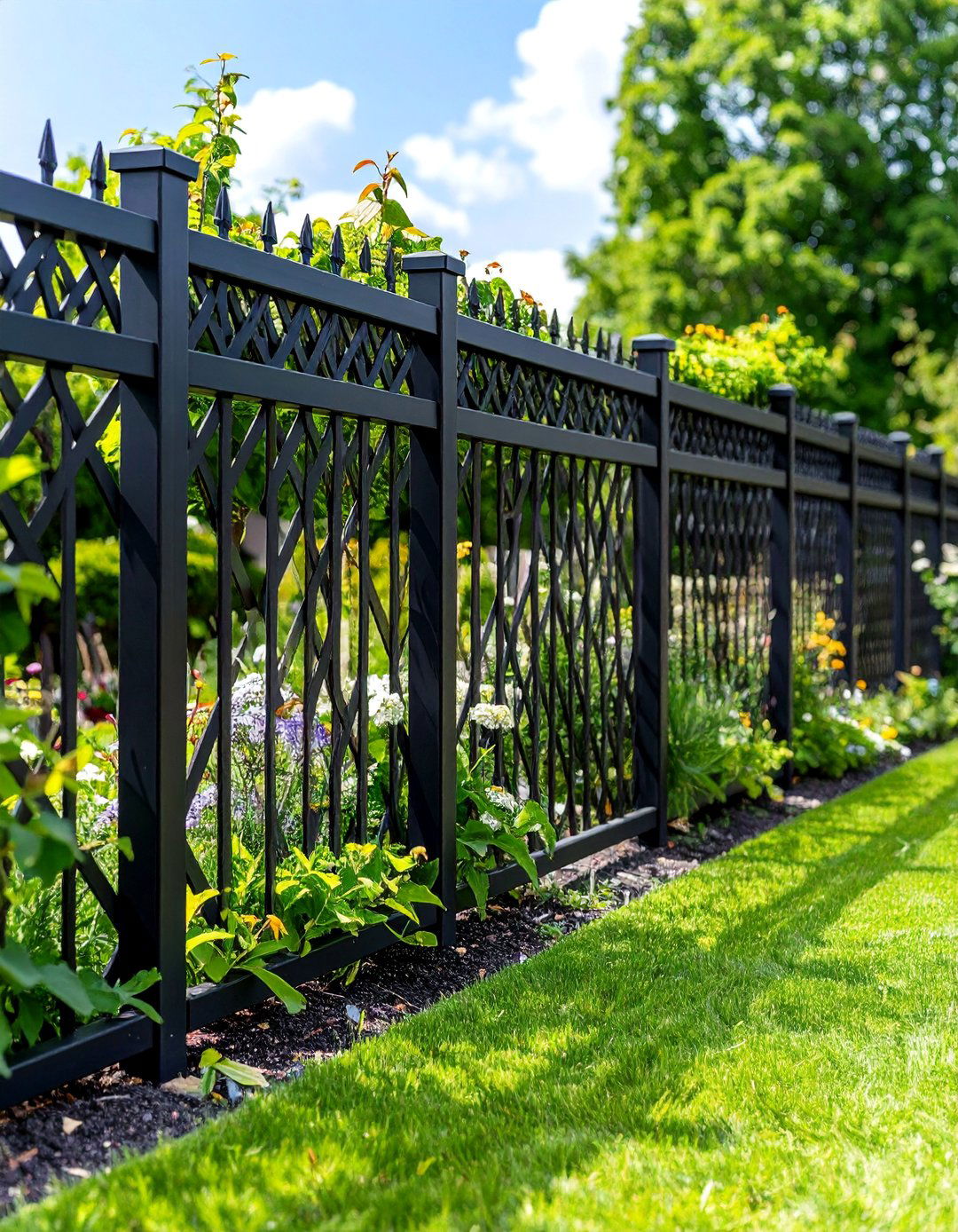 Black Trellis Fence with Garden Integration - 25 Black Fence Ideas