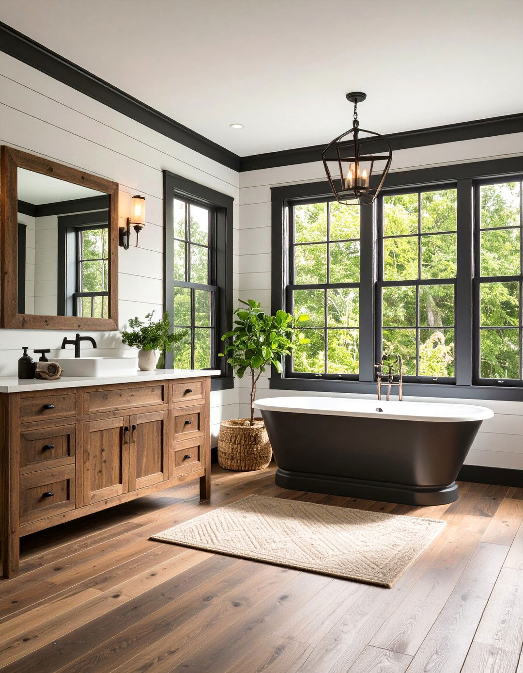 Black Trim and White Shiplap - 25 Black and White Bathroom Ideas