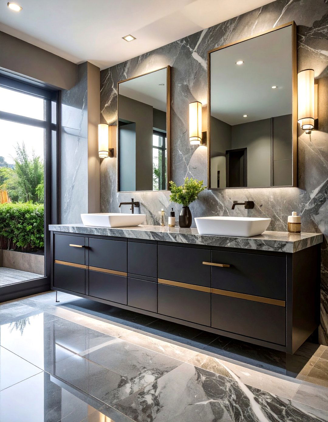 Black Vanity with Grey Marble Bathroom - 25 Black and Grey Bathroom Ideas