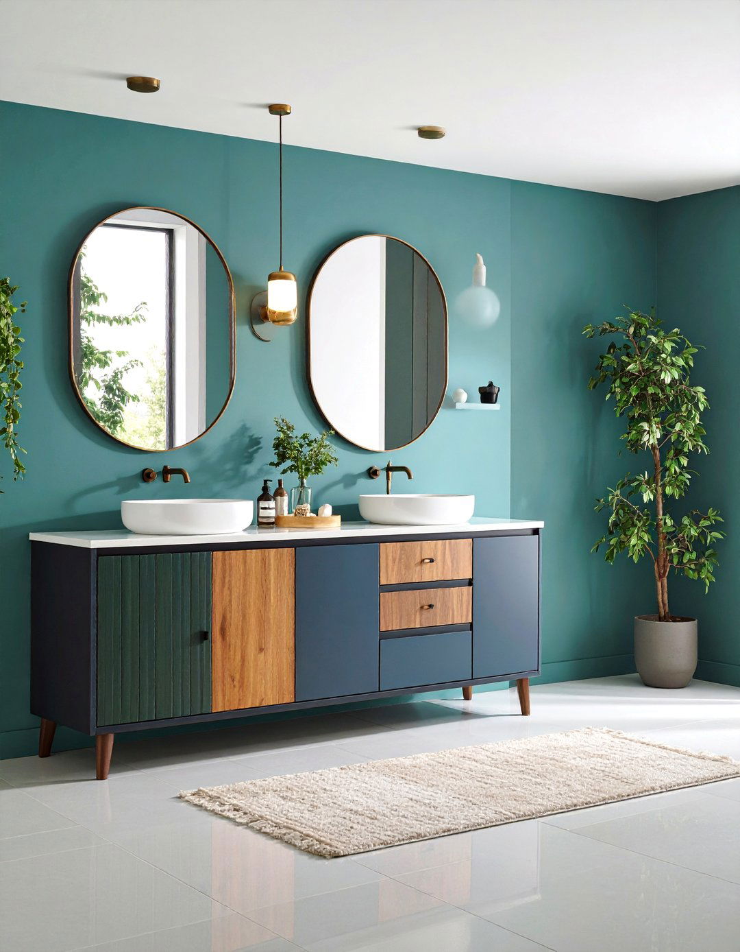 Black Vanity with Two Tone Cabinet Design - 25 bathroom with black cabinets ideas