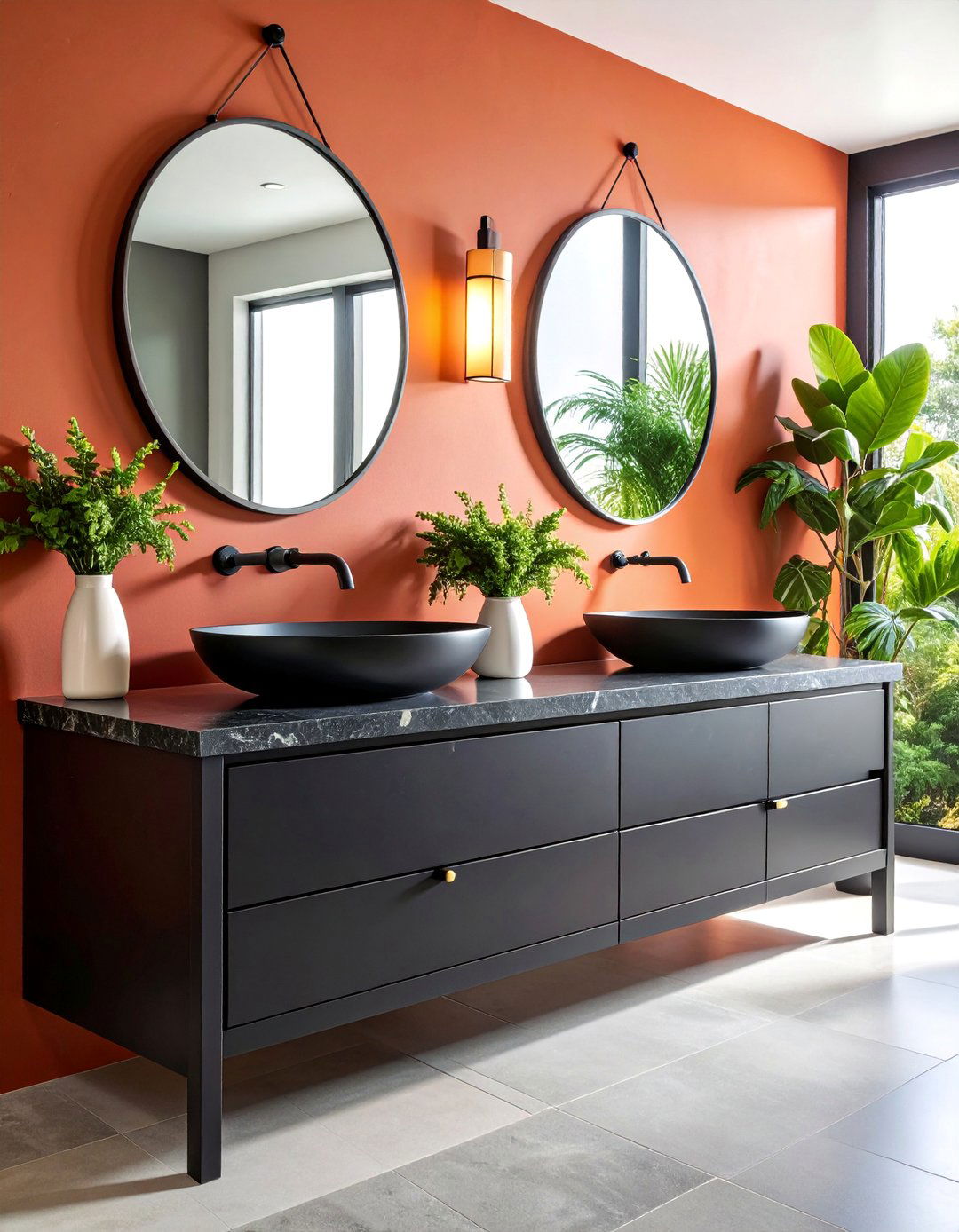 Black Vanity with Undermount Sinks and Thick Countertops - 25 bathroom with black cabinets ideas