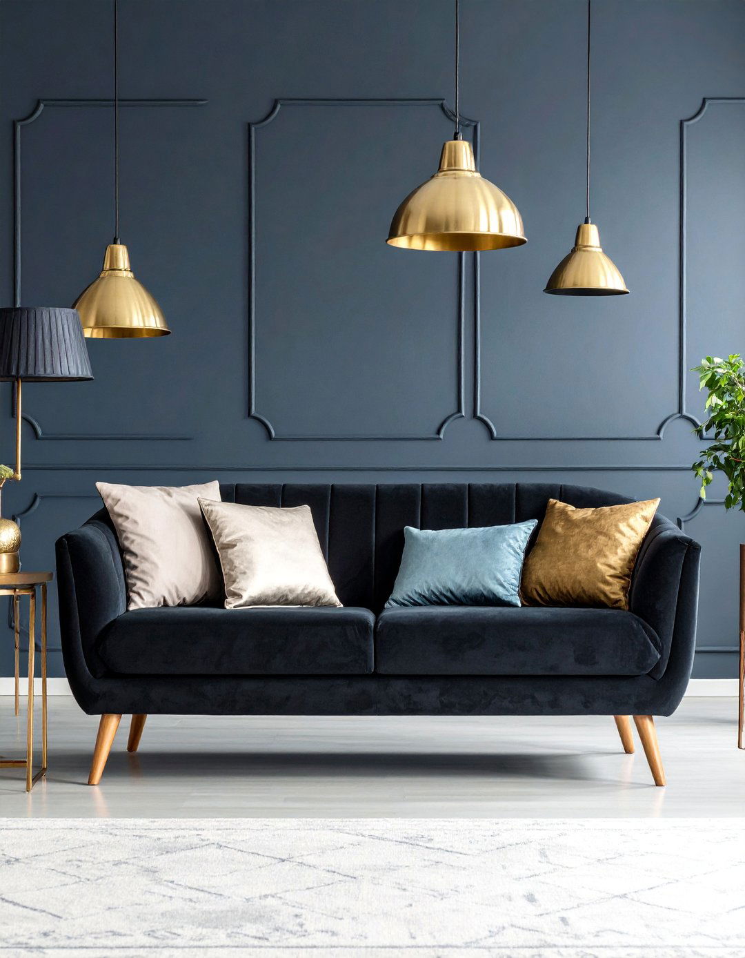 Black Velvet Couch with Moody Dark Walls - 25 Black Couch Living Room Ideas