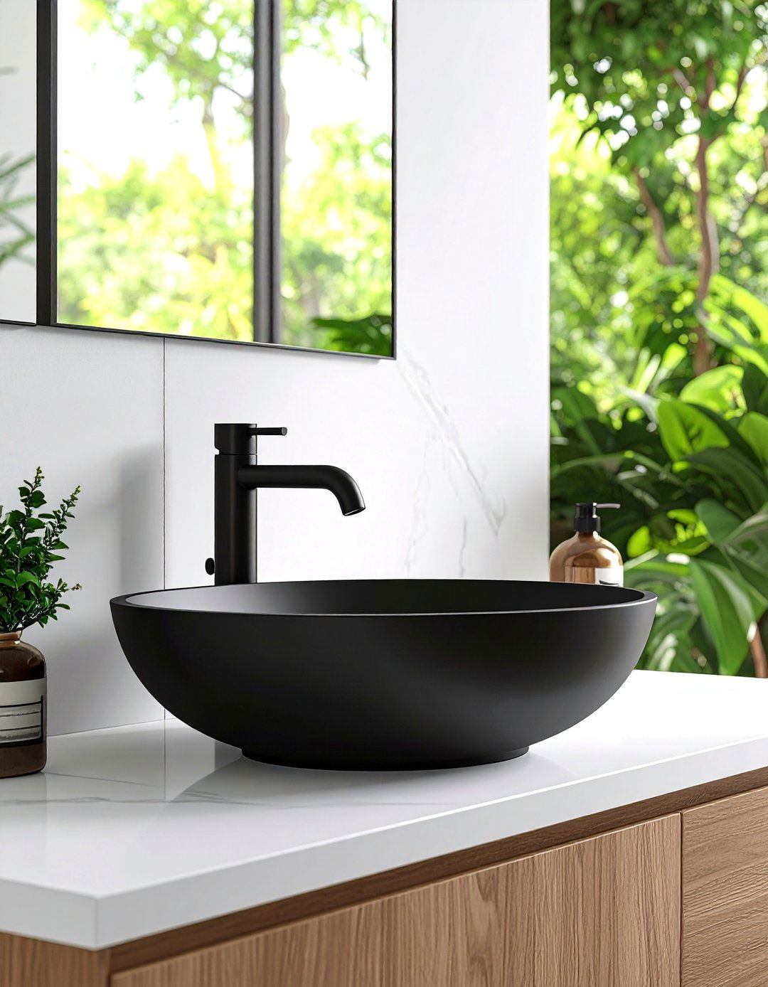 Black Vessel Sink Statement - 25 Black and White Bathroom Ideas