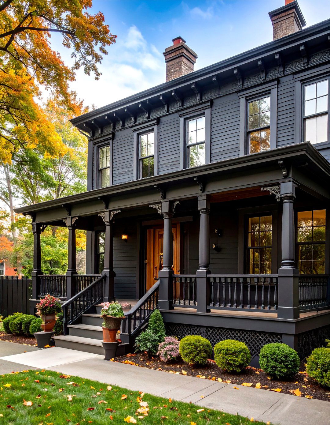 Black Victorian Renovation with Cedar Porch Restoration - 25 Black House With Cedar Accents