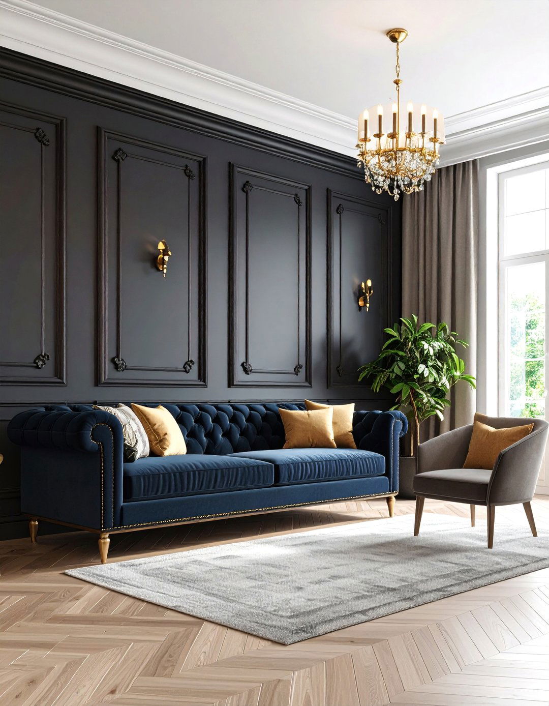 Black Wainscoting for Modern Drama - 25 Living Room Wainscoting Ideas