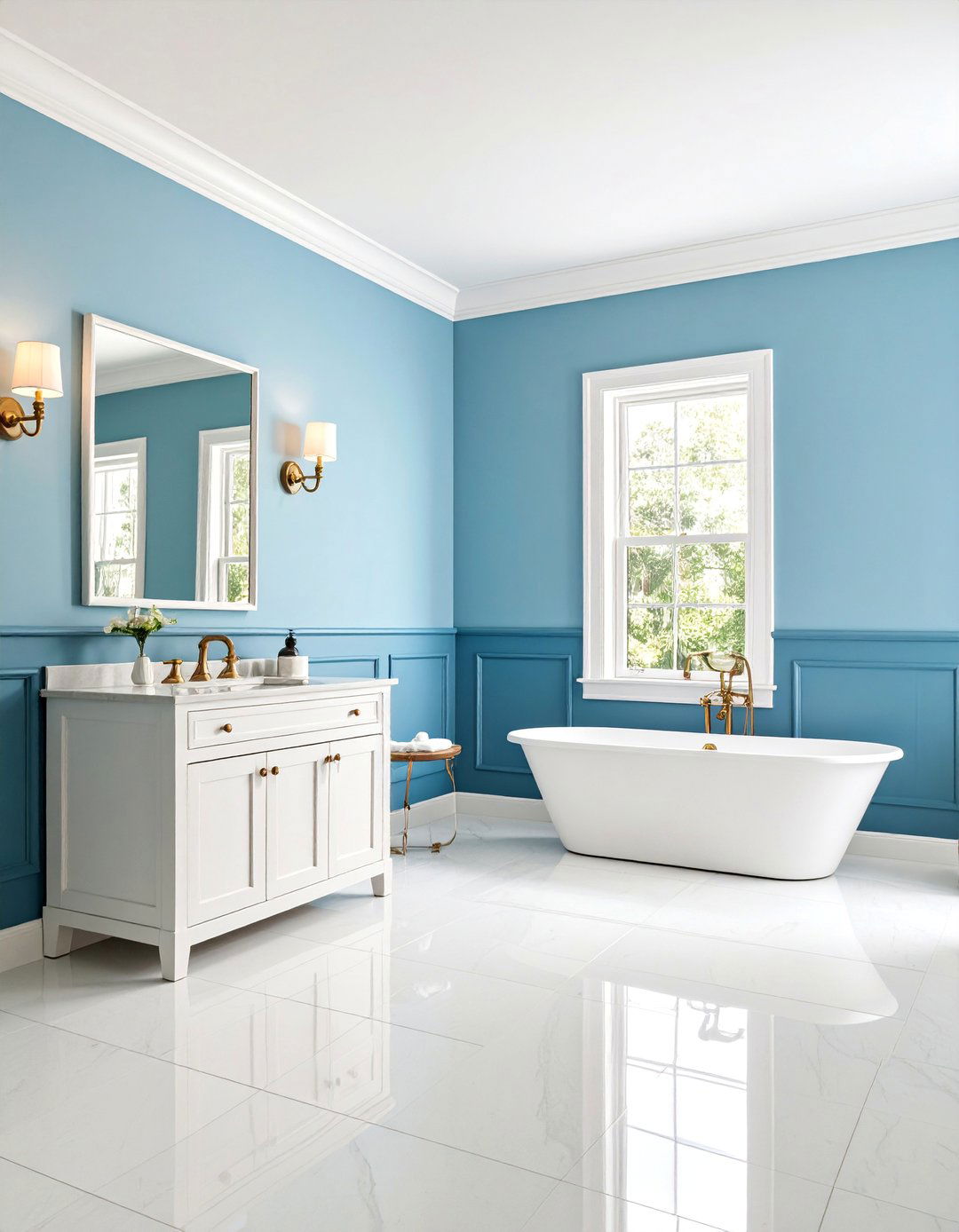 Black Wainscoting with Blue Upper Walls - 25 black and blue bathroom ideas
