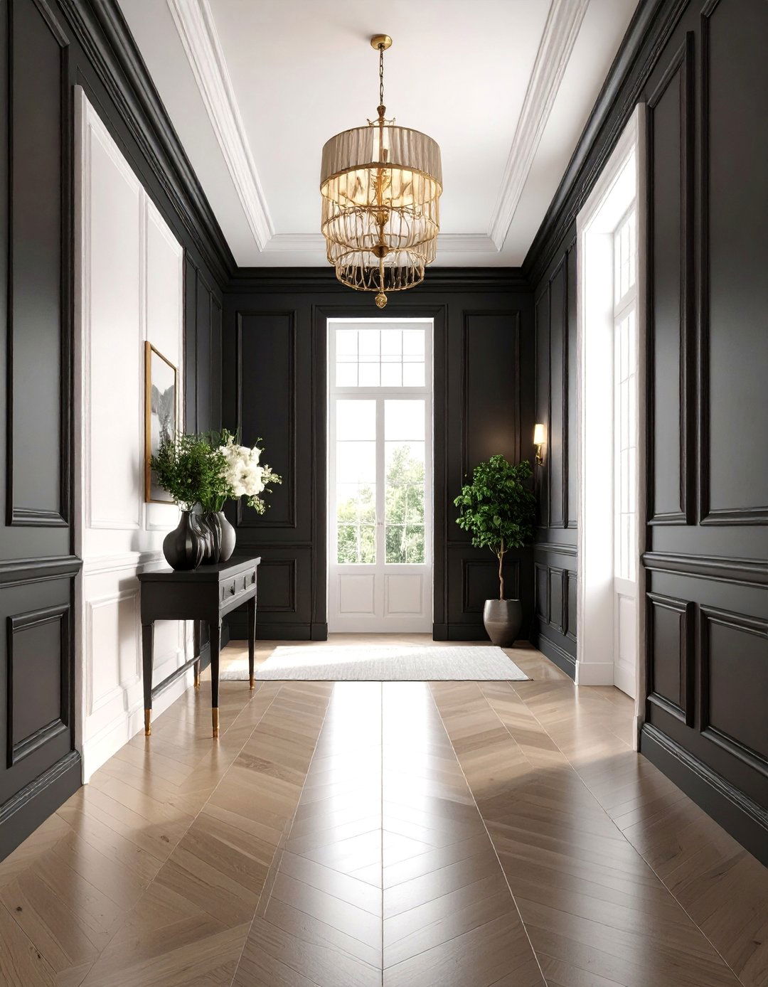 Black Wainscoting with White Upper Walls - 25 Black and White Entryway Design Ideas