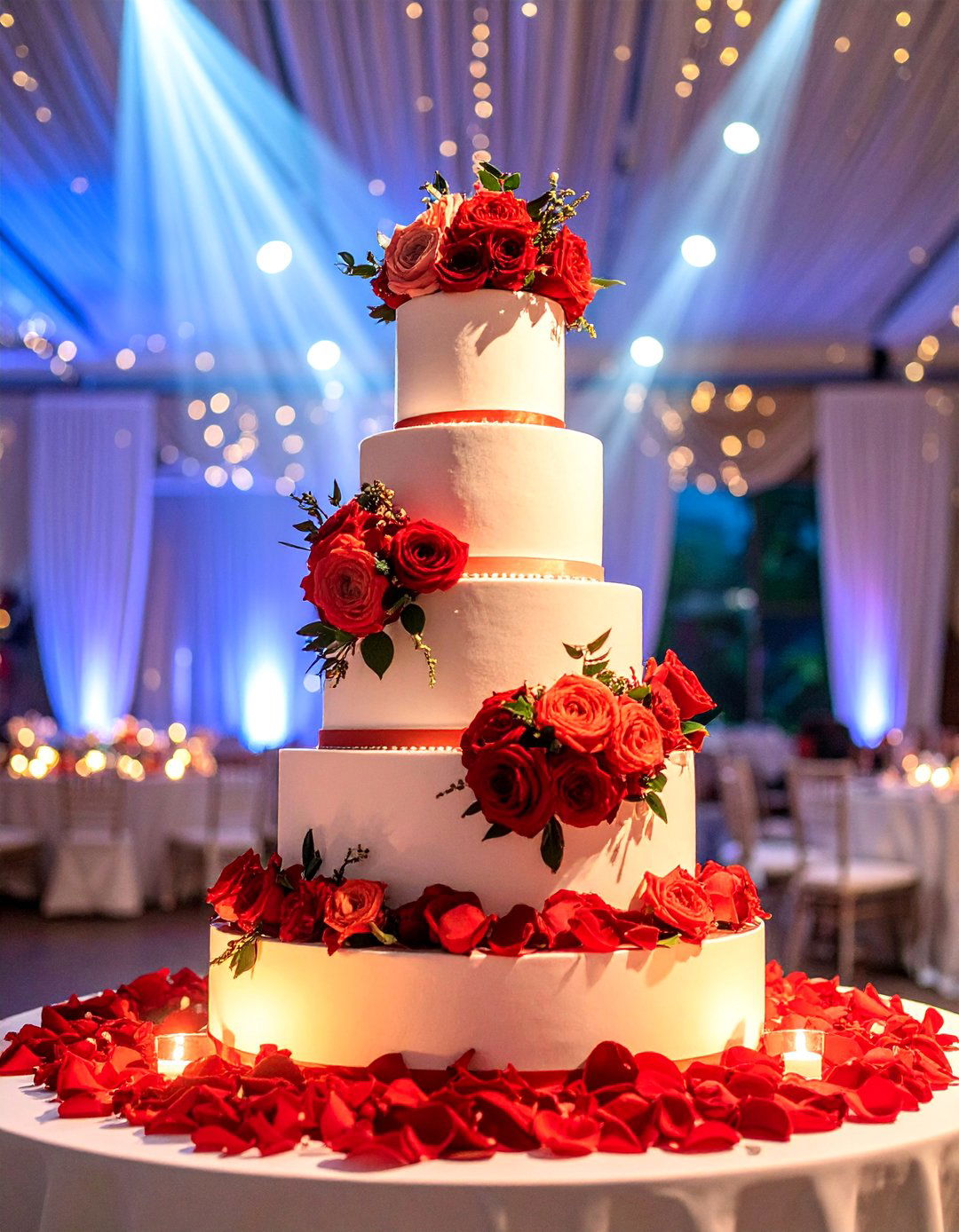 Black Wedding Cake with Red Sugar Flowers - 25 Red and Black Wedding Ideas