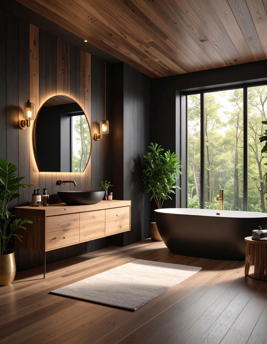 Black Wood Accent Wall Warmth - 25 black powder room ideas