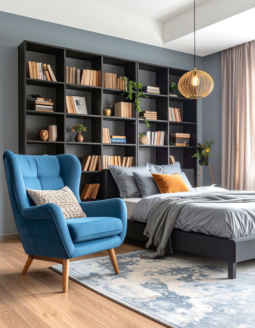 Black and Blue Reading Nook Bedroom - 25 Black and Blue Bedroom Ideas