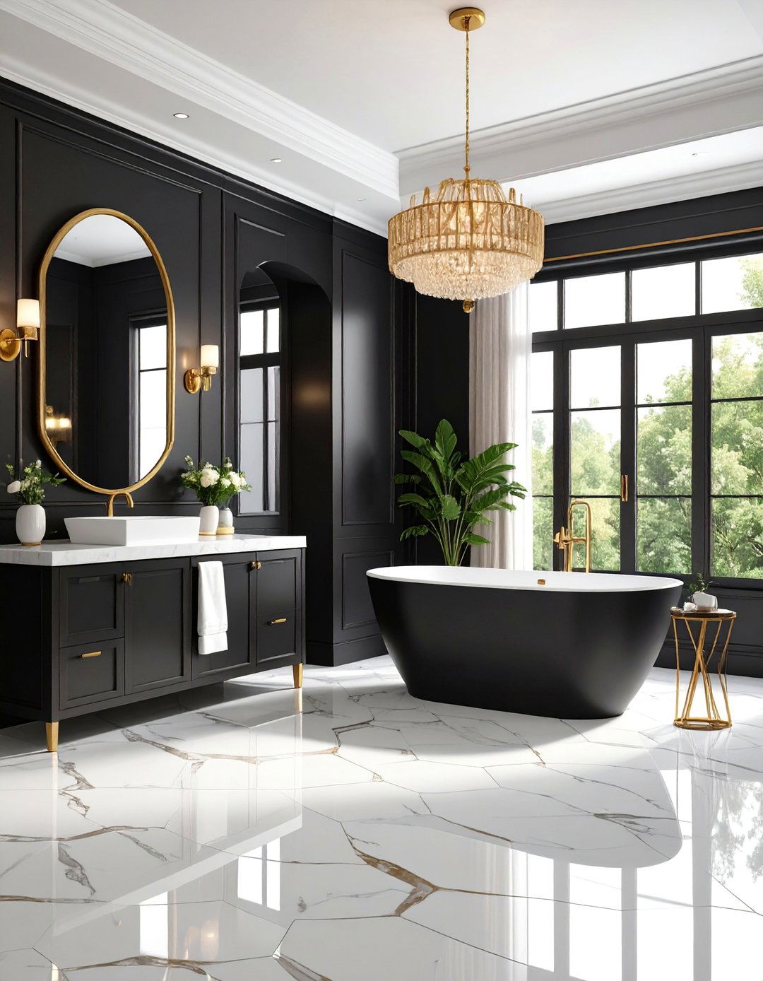 Black and Brass Master Bathroom Elegance - 25 Bathroom Remodel Ideas