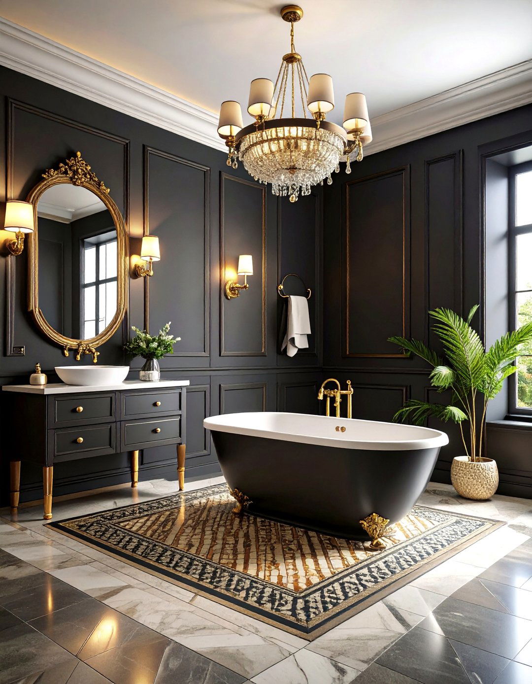 Black and Brass Vintage Powder Room - 25 black powder room ideas