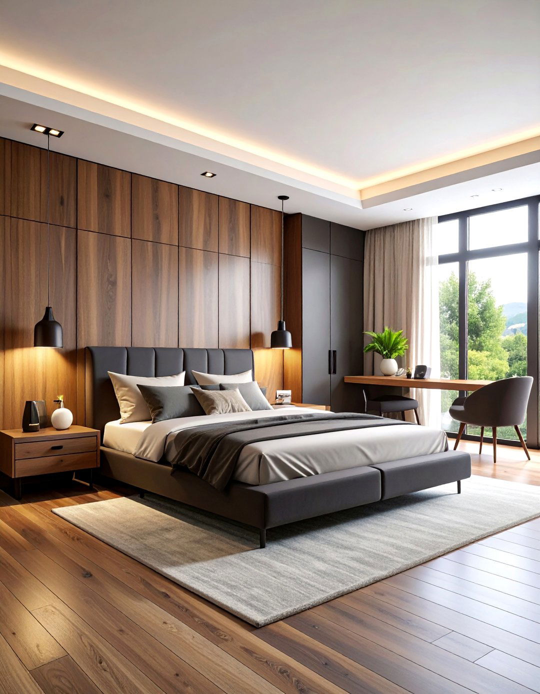 Black and Brown Bedroom with Floor to Ceiling Storage - 25 Black and Brown Bedroom Ideas