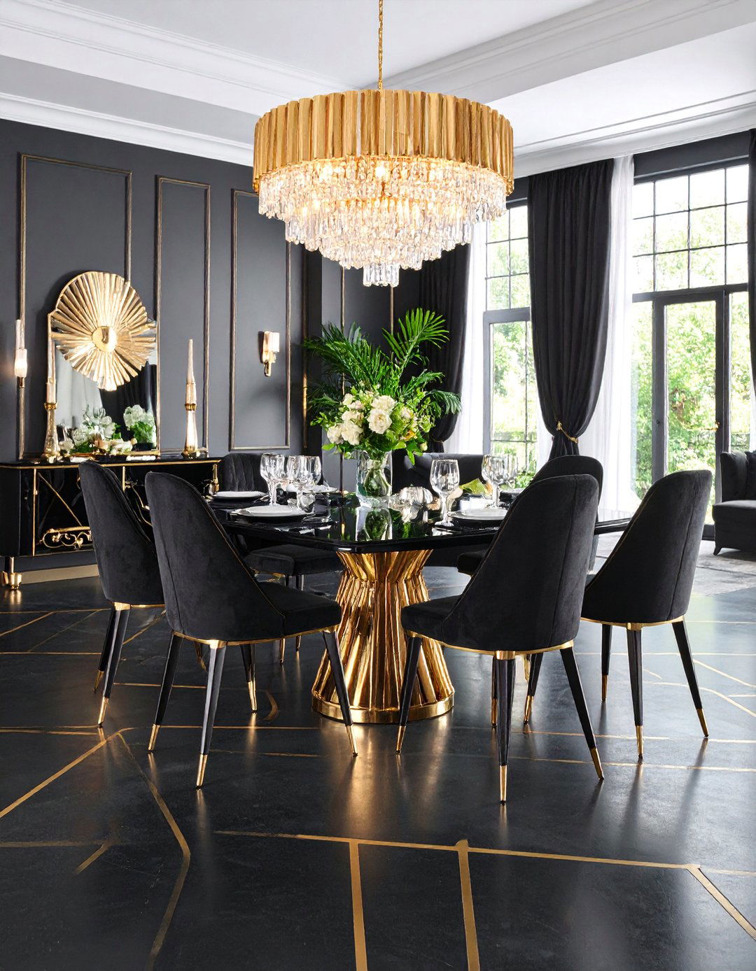 Black and Gold Art Deco Concrete Floor - 25 Indoor Concrete Floor Paint Ideas