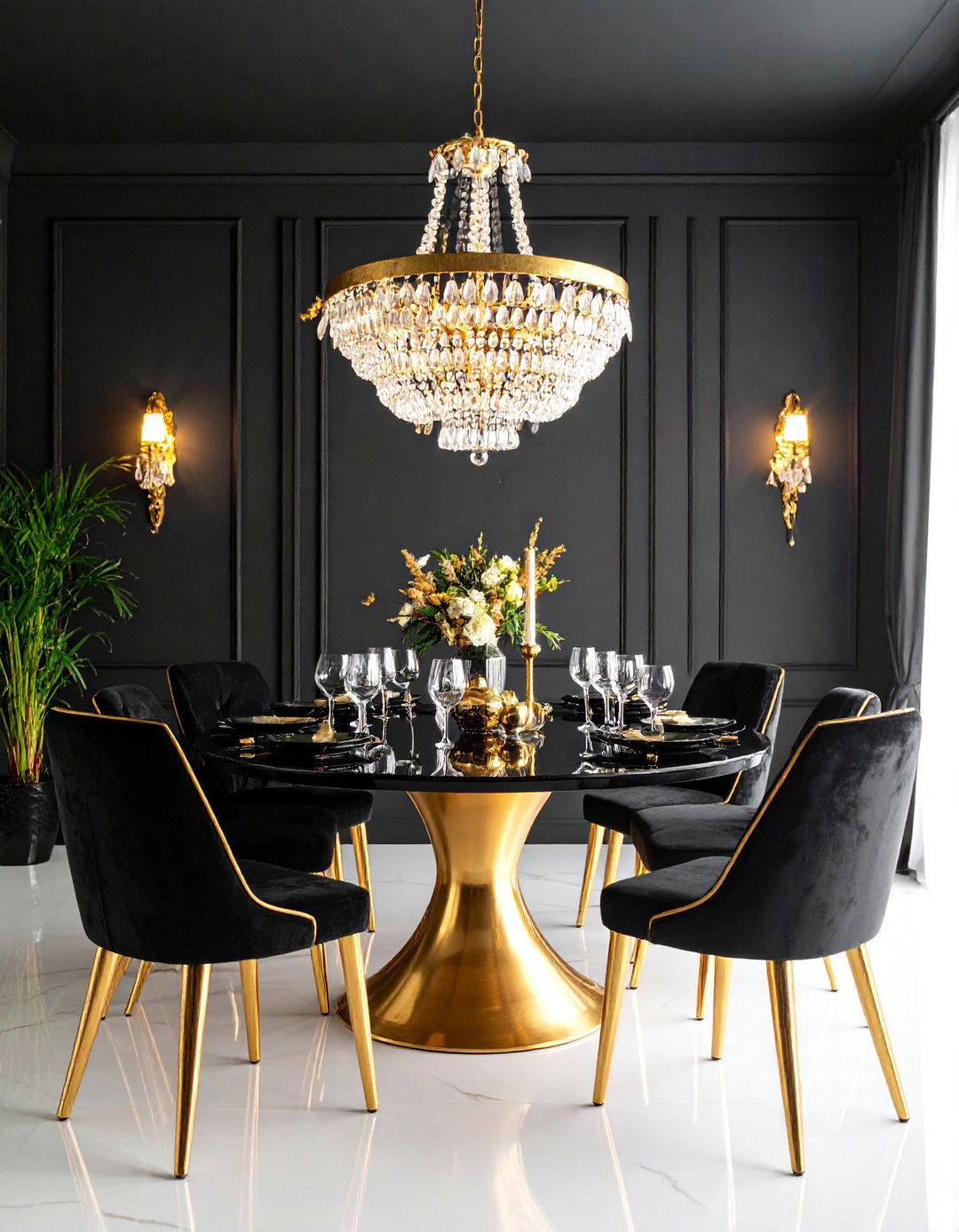 Black and Gold Dramatic Dining - 25 Glam Interior Design Ideas