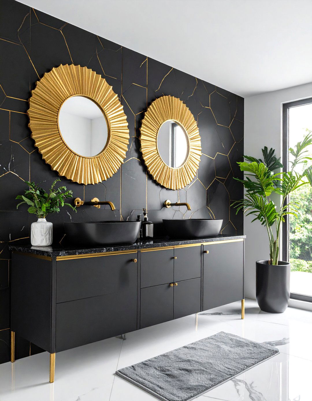 Black and Gold Geometric Art Deco Bathroom - 25 Art Deco Bathroom Ideas