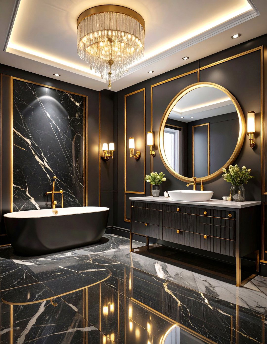Black and Gold Glamorous Powder Room - 25 black powder room ideas