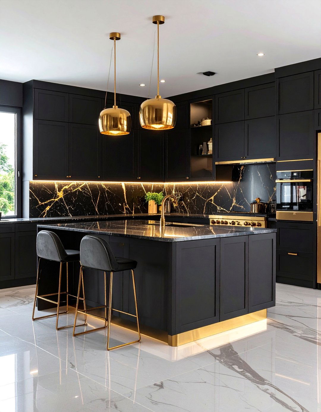 Black and Gold Monochromatic Glamour Kitchen - 25 Art Deco Kitchen Ideas