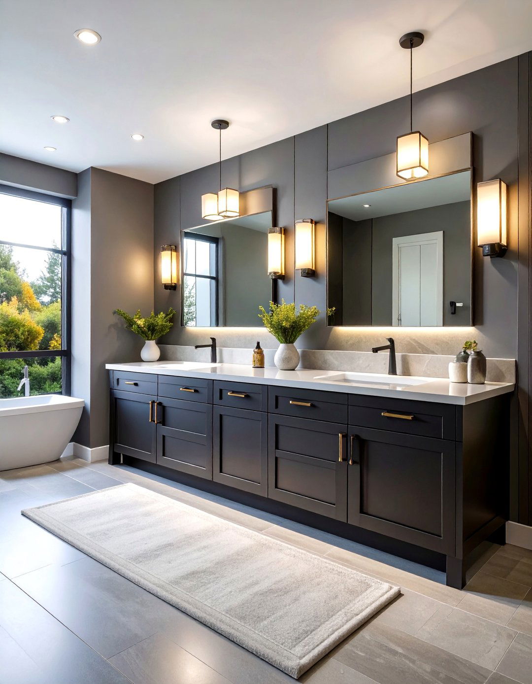 Black and Grey Double Vanity Bathroom - 25 Black and Grey Bathroom Ideas