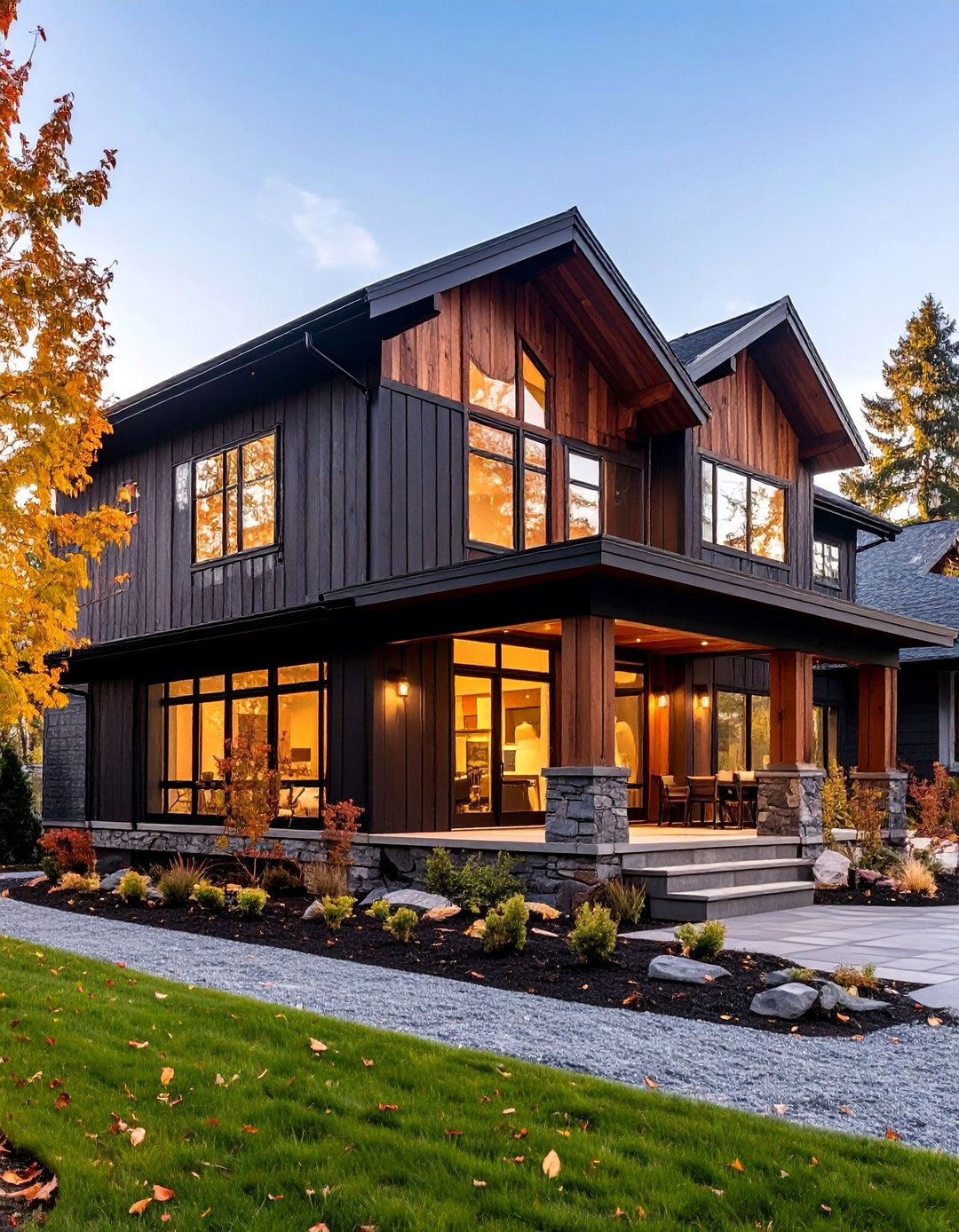Black and Natural Wood Contemporary Style - 25 Two-tone Siding Designs